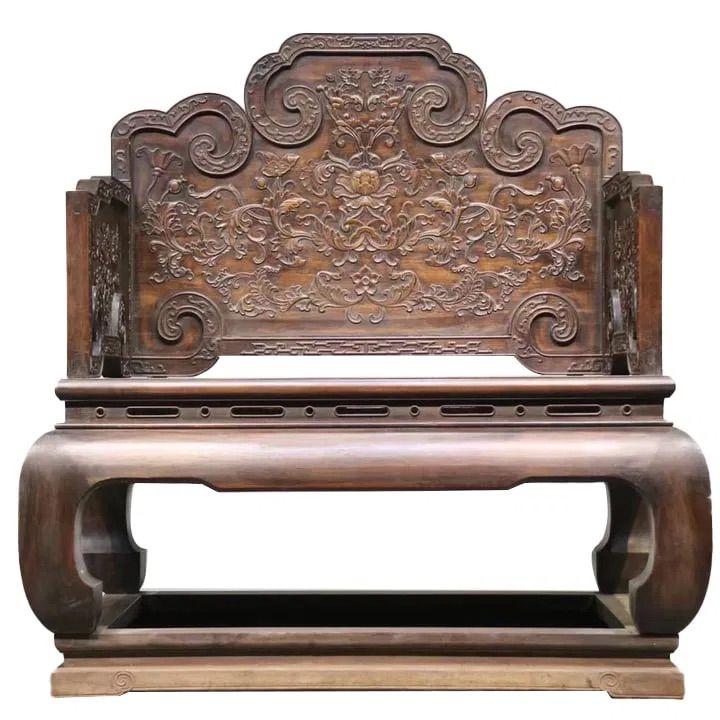 Chinese Qing Dynasty Period Carved Hardwood Throne Chair