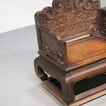 Chinese Qing Dynasty Period Carved Hardwood Throne Chair thumbnail 4