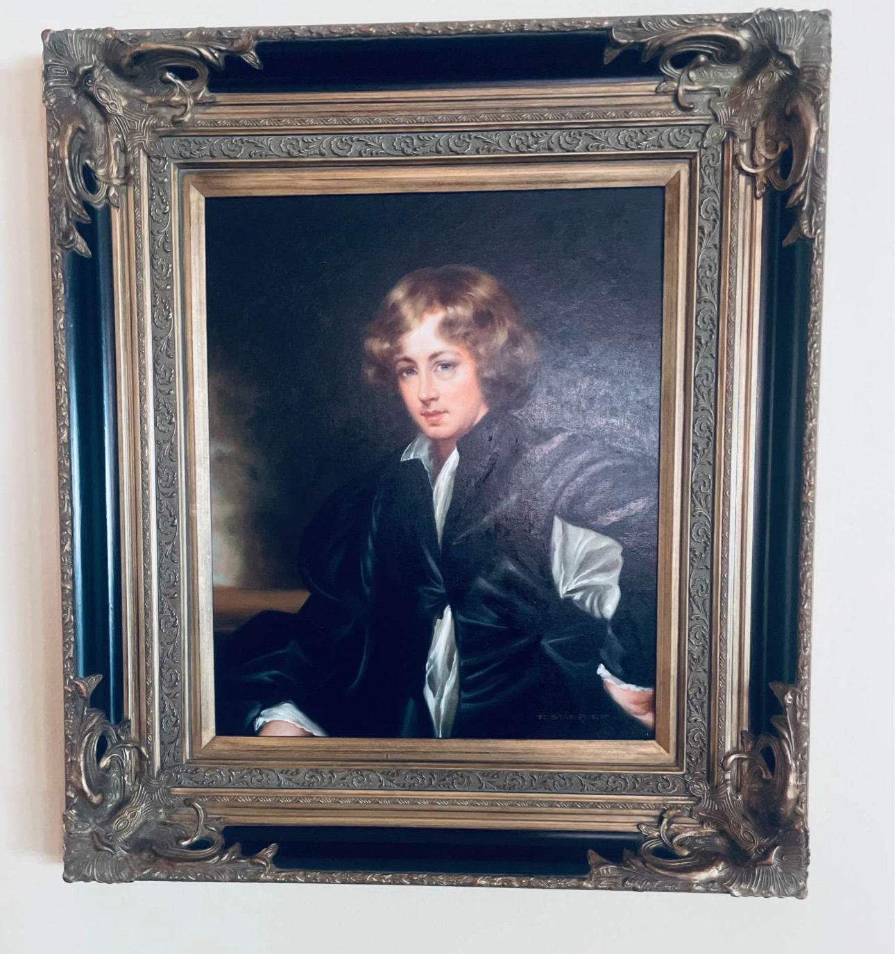 Victorian Revival Oil Portrait of a Young Man, After Sir Thomas Lawrence, by R. Stanford