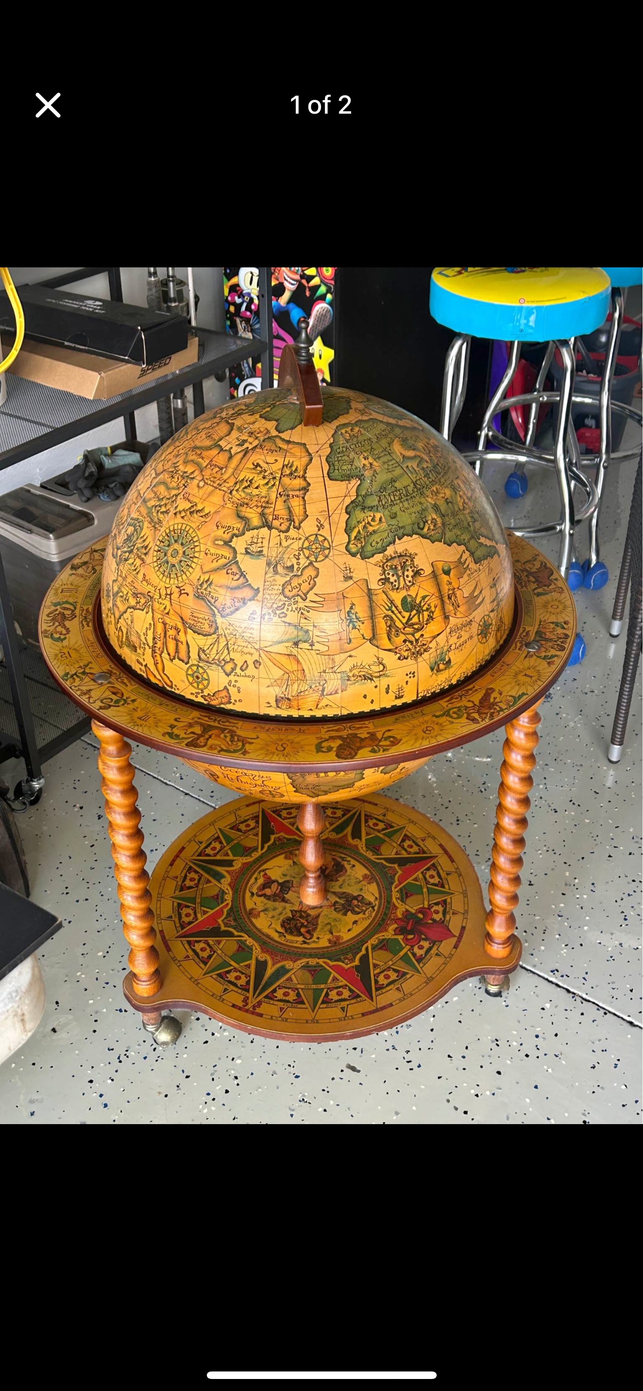 Renaissance Revival Decorative Wooden Globe Bar Cart