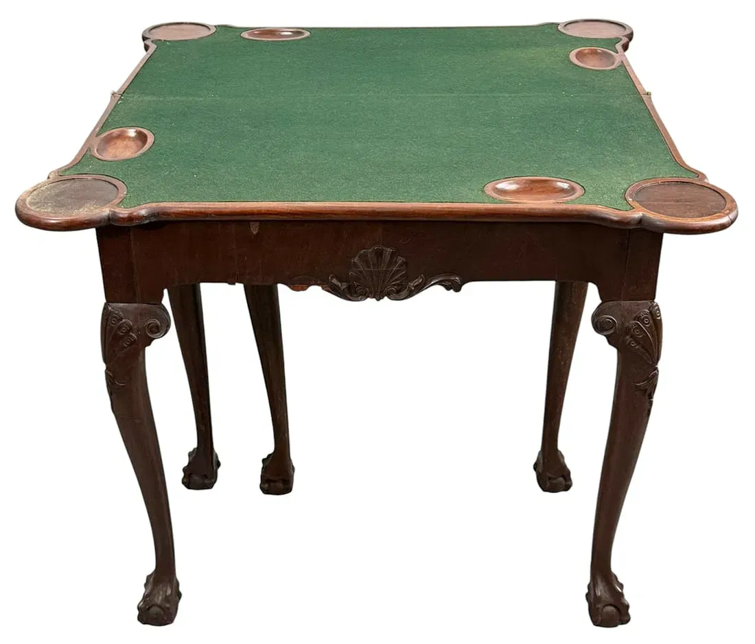 English Chippendale Period Mahogany Card Table with Claw-and-Ball Feet thumbnail