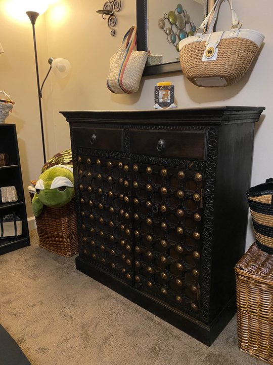 Indian Style Brass-Studded Hardwood Cabinet