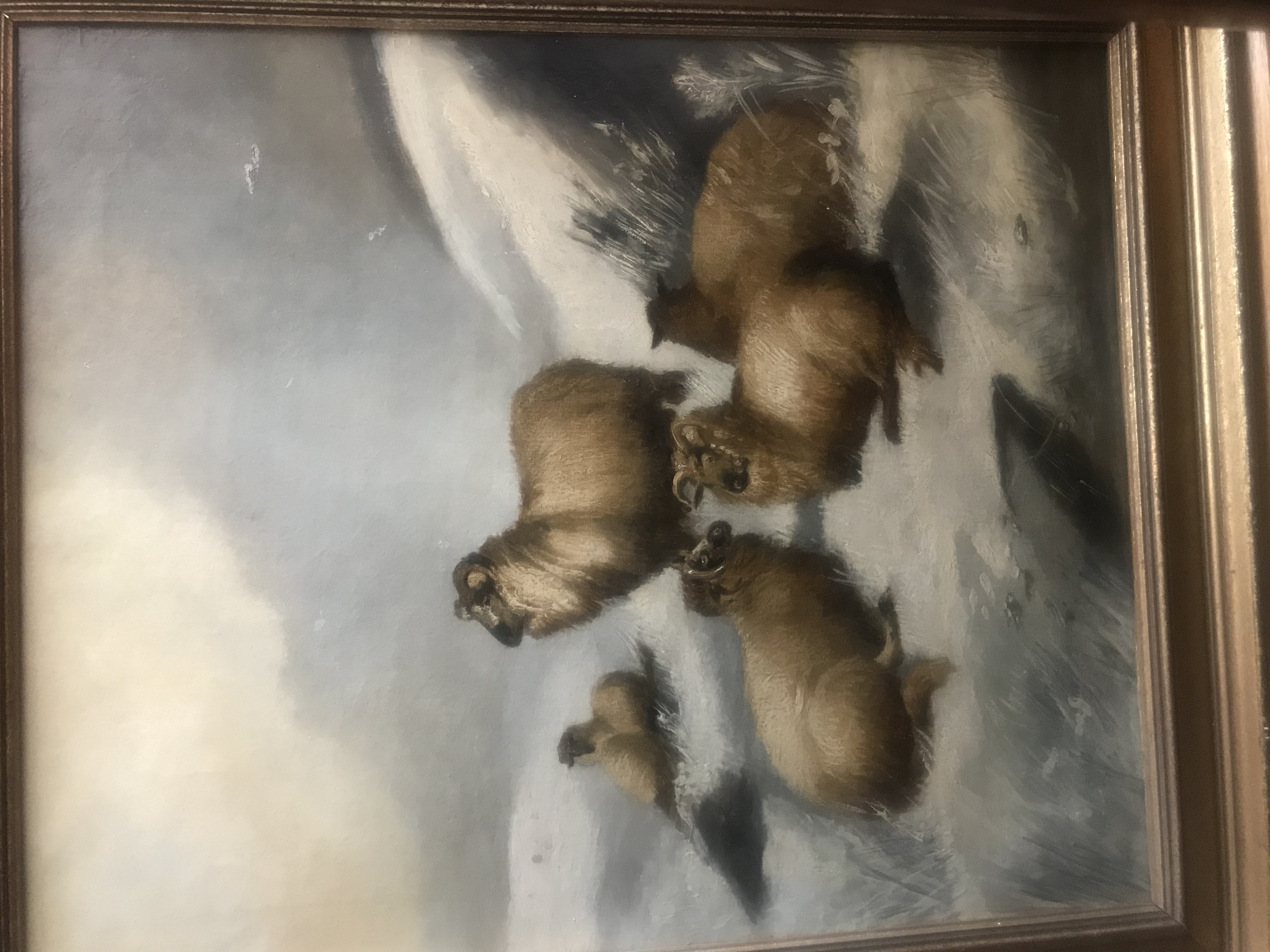 Victorian Style British Oil Painting of Sheep in Winter Landscape