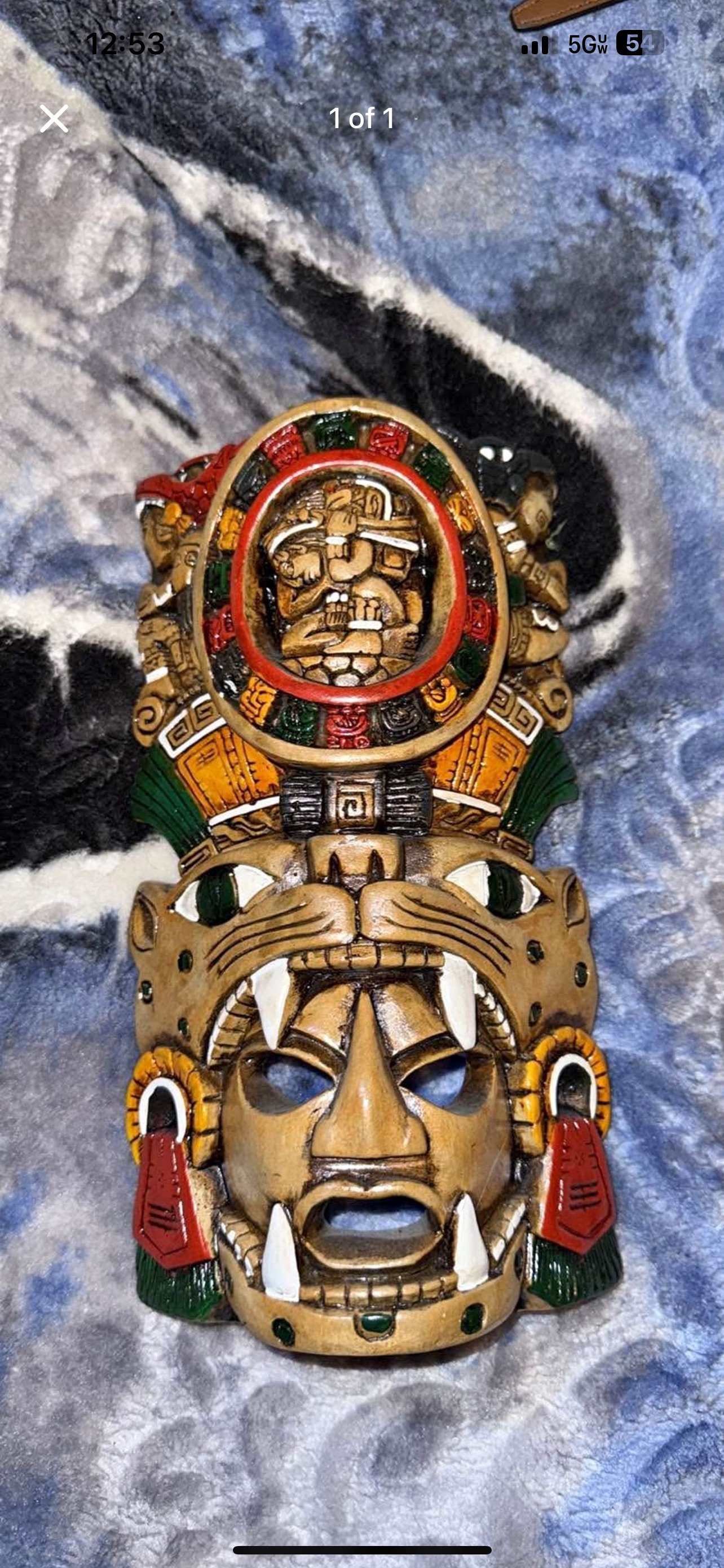 Mexican Mayan Revival Polychrome Jaguar Warrior Mask