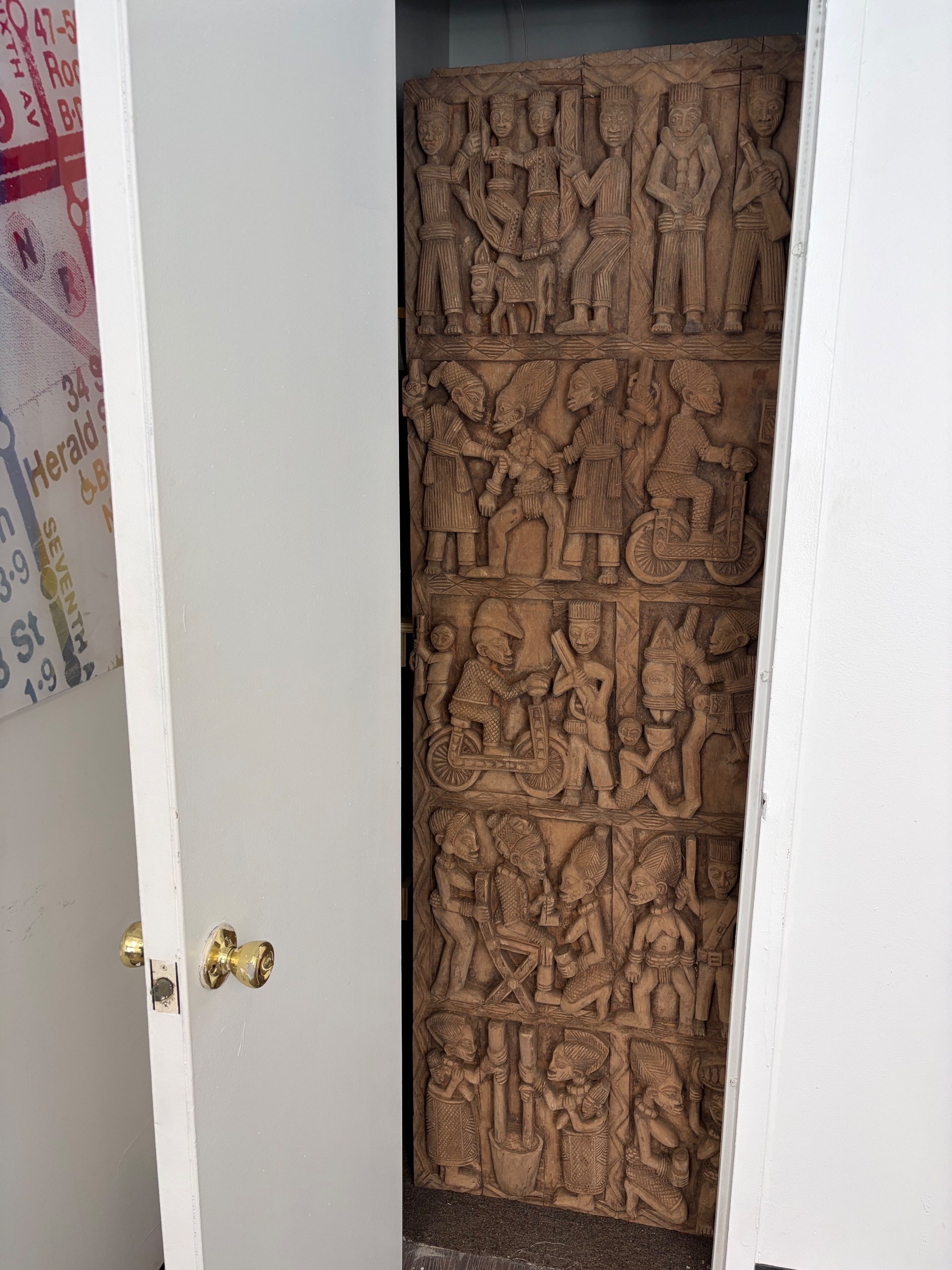 West African Yoruba Style Carved Wooden Palace Door Panel thumbnail