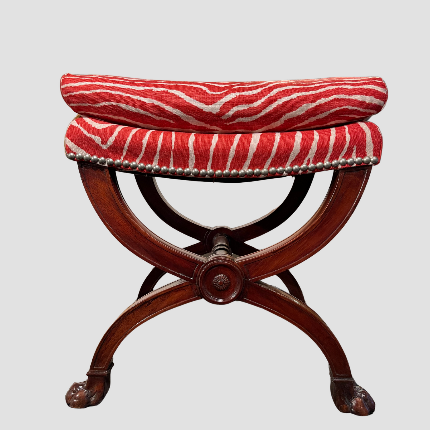 Pair of French Restoration Mahogany X-frame Stools thumbnail 2