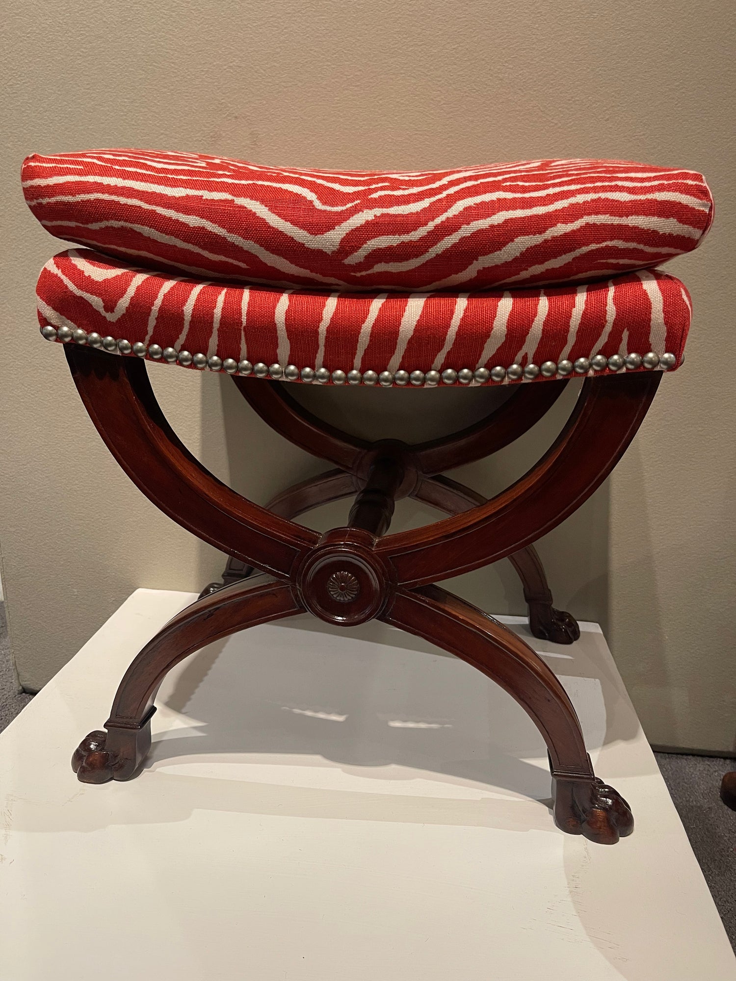 Pair of French Restoration Mahogany X-frame Stools thumbnail 7