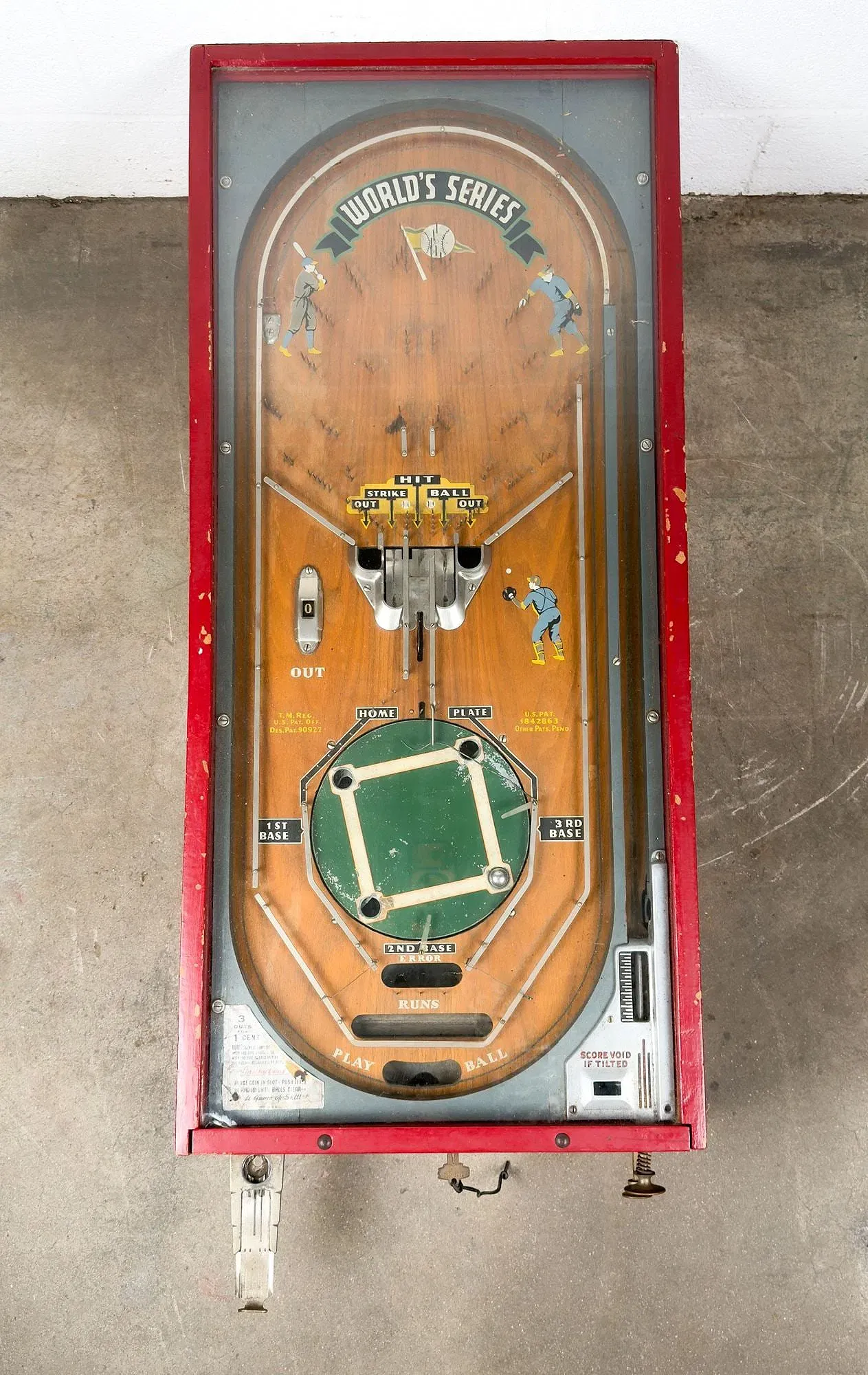 American Art Deco Period 'World's Series' Coin-Operated Baseball Pinball Game