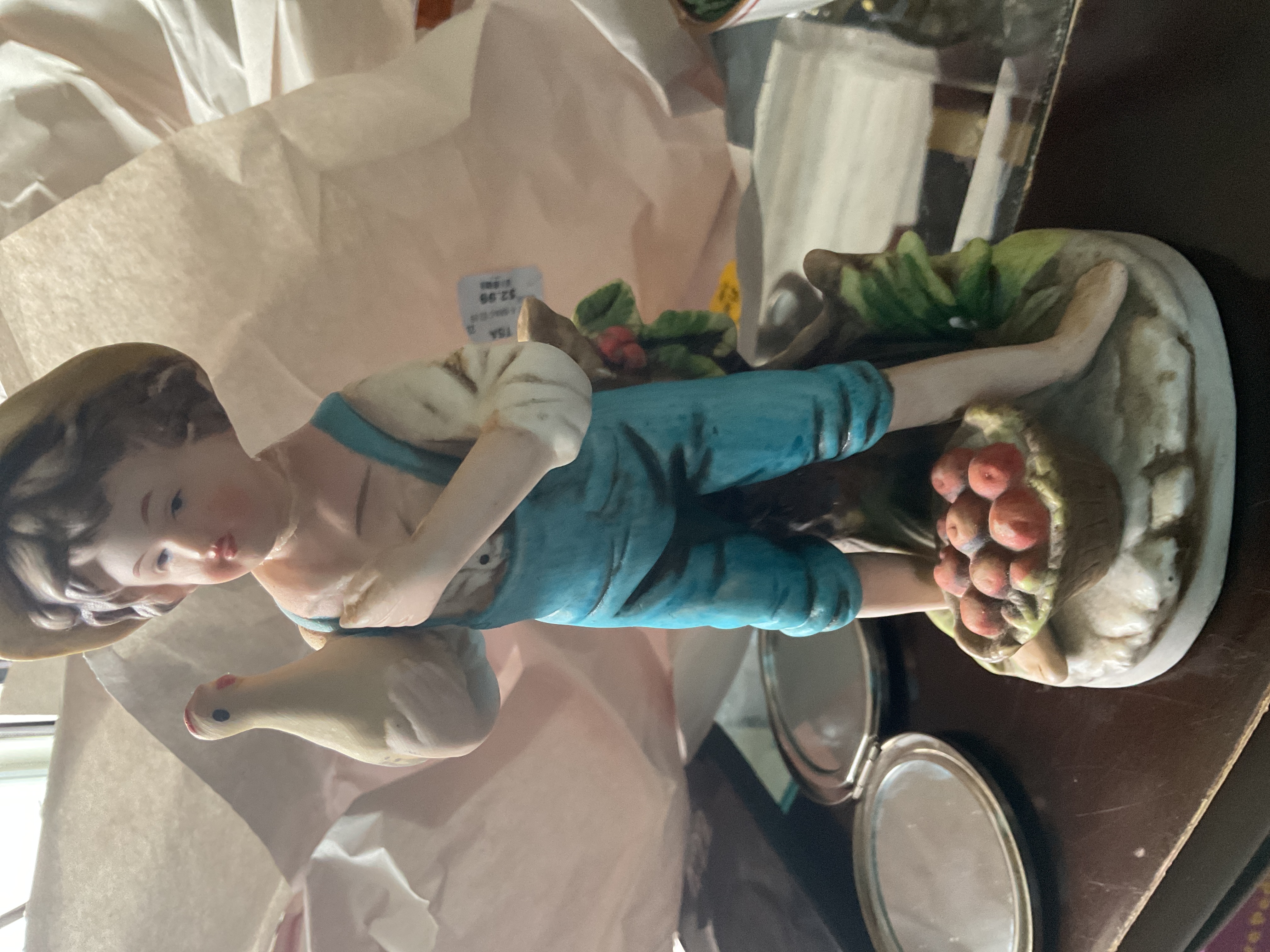 Victorian Period Bisque Porcelain Figurine of Boy with Chicken