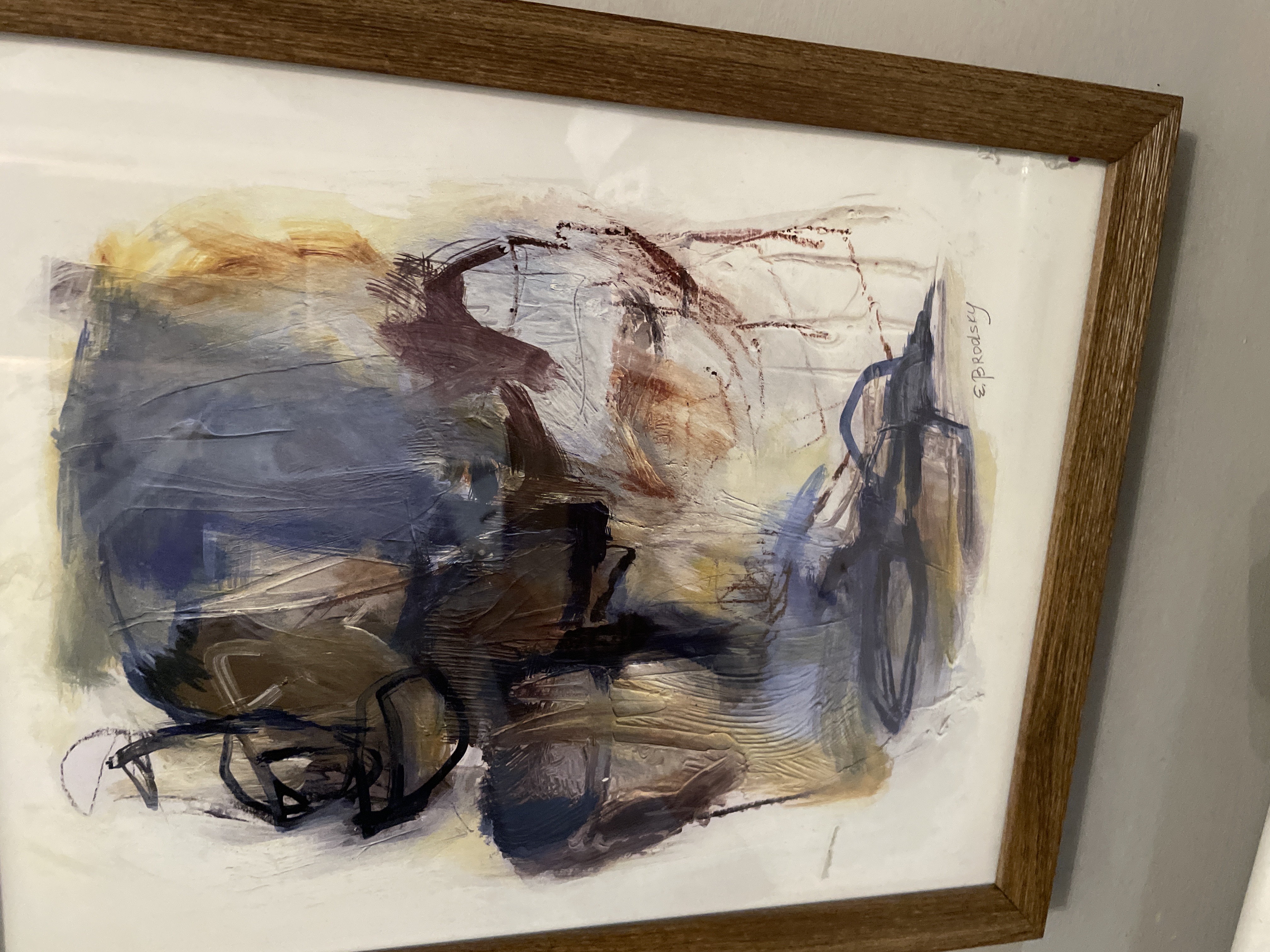 Mid-Century Abstract Expressionist Mixed Media Painting by E.P. Brodsky