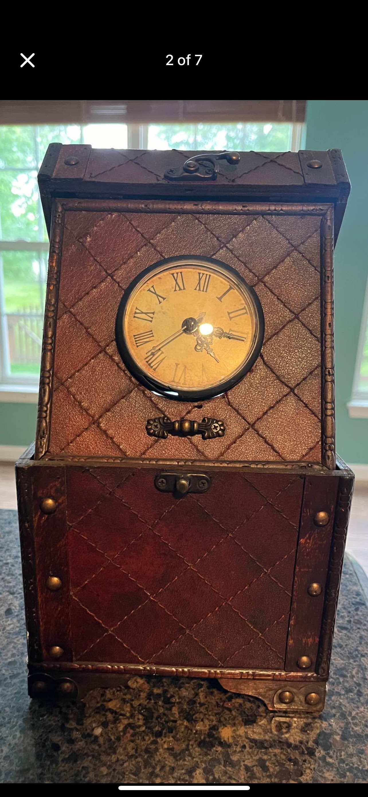 Victorian Revival Leather-Clad Mantel Clock