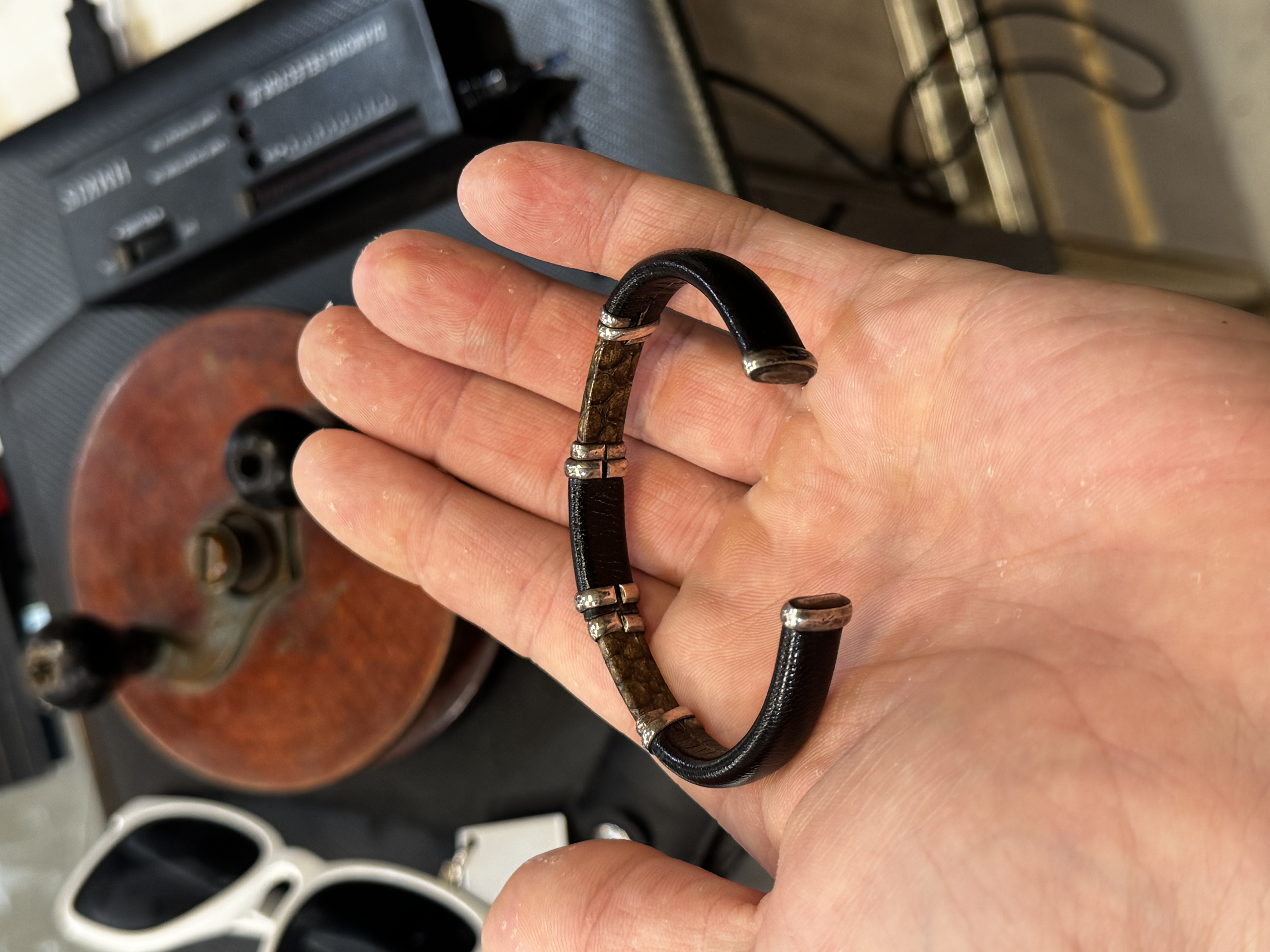 European Silver, Horn, and Gilt Metal Bracelet thumbnail 3
