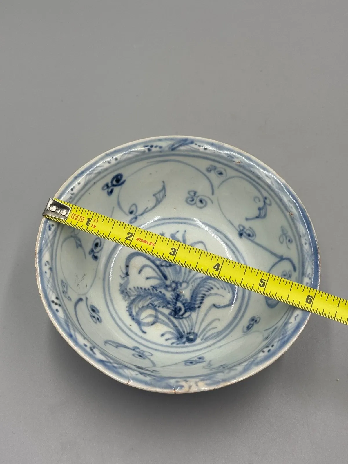 Ming Style Chinese Blue and White Porcelain Floral Bowl thumbnail 8