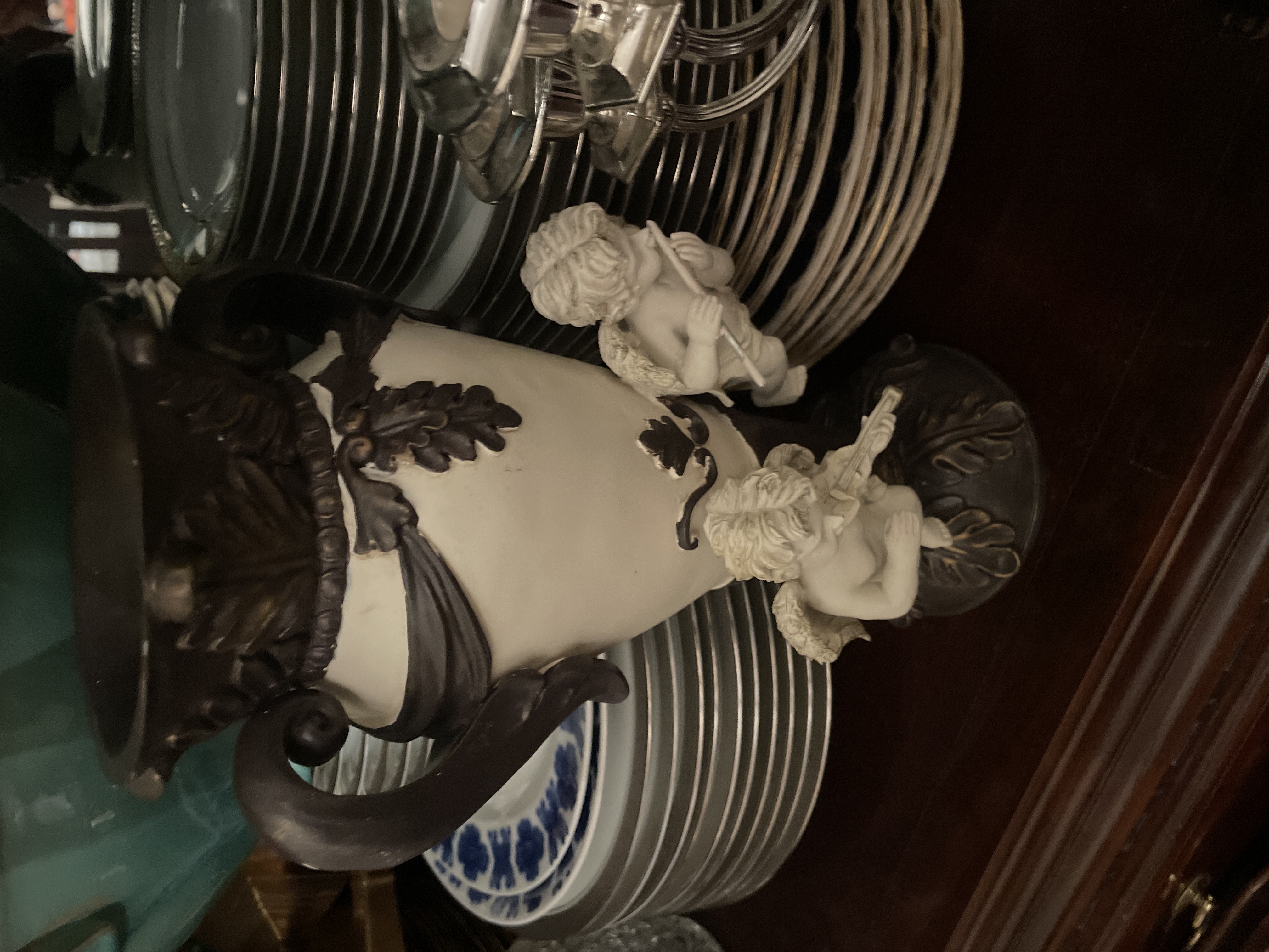Neoclassical Style Ceramic Vase with Cherubs