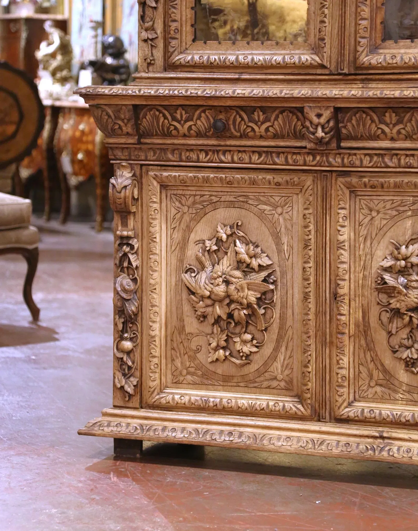 French Henri II Revival Carved Oak Gun Cabinet thumbnail 6