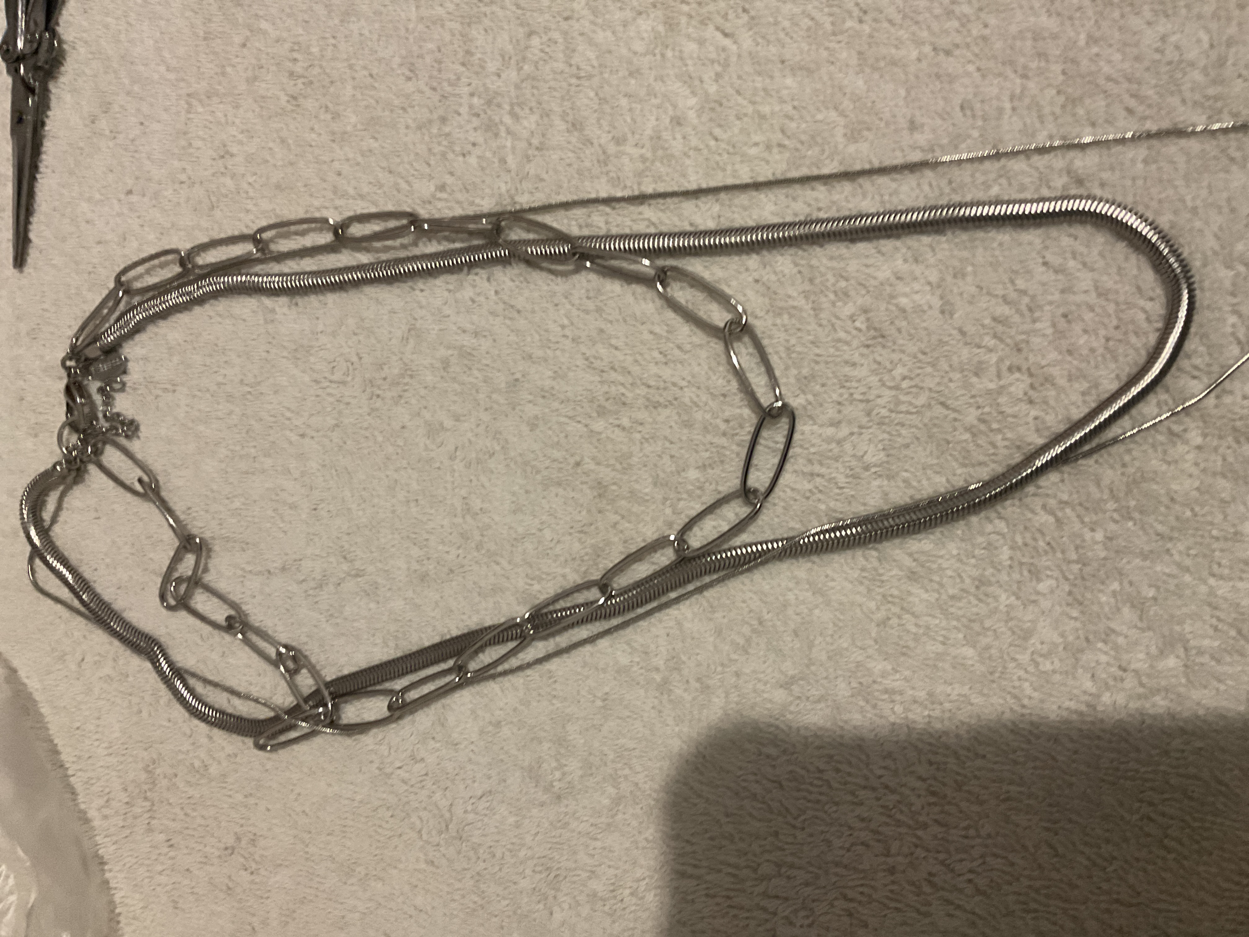 Contemporary Silver-Tone Layered Paperclip and Herringbone Necklace