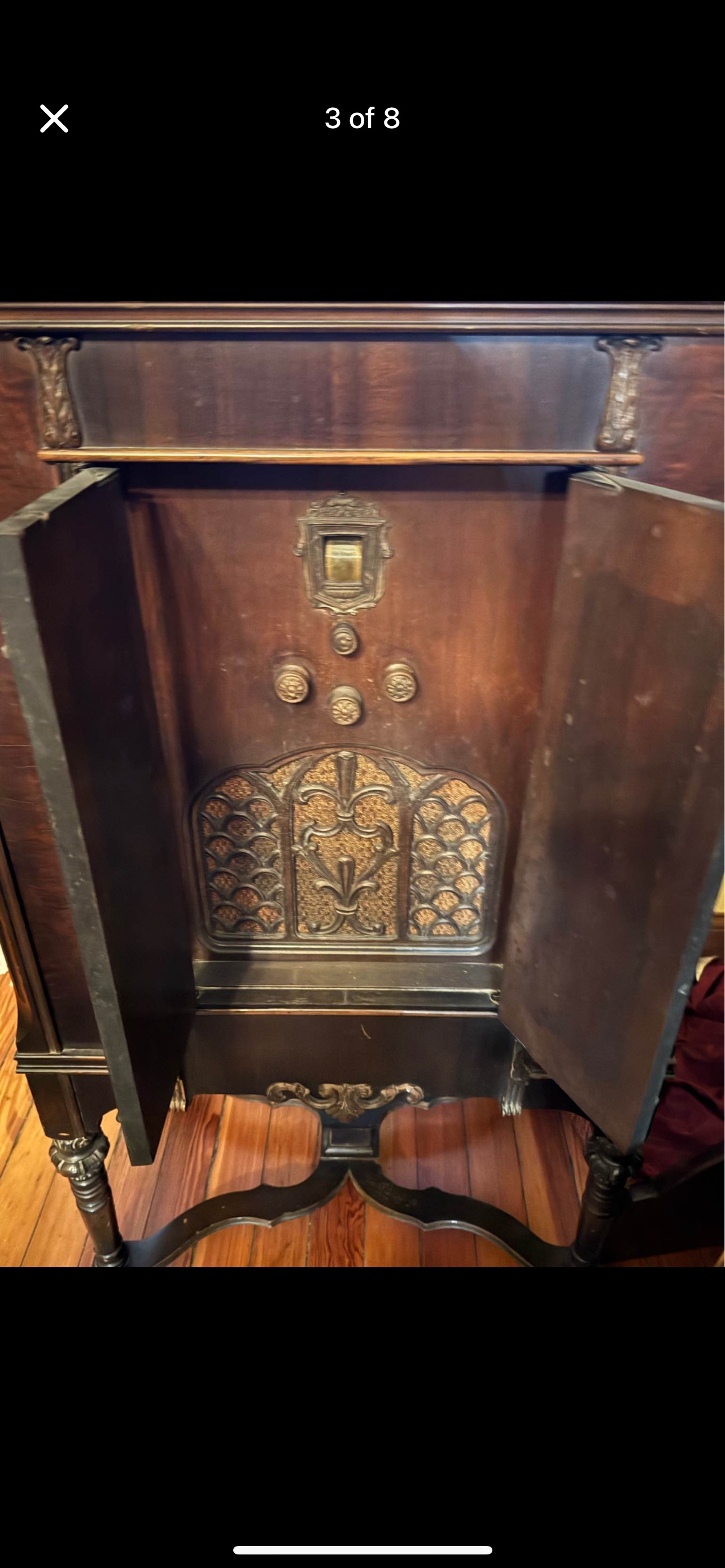 American Art Deco Walnut Console Radio Cabinet