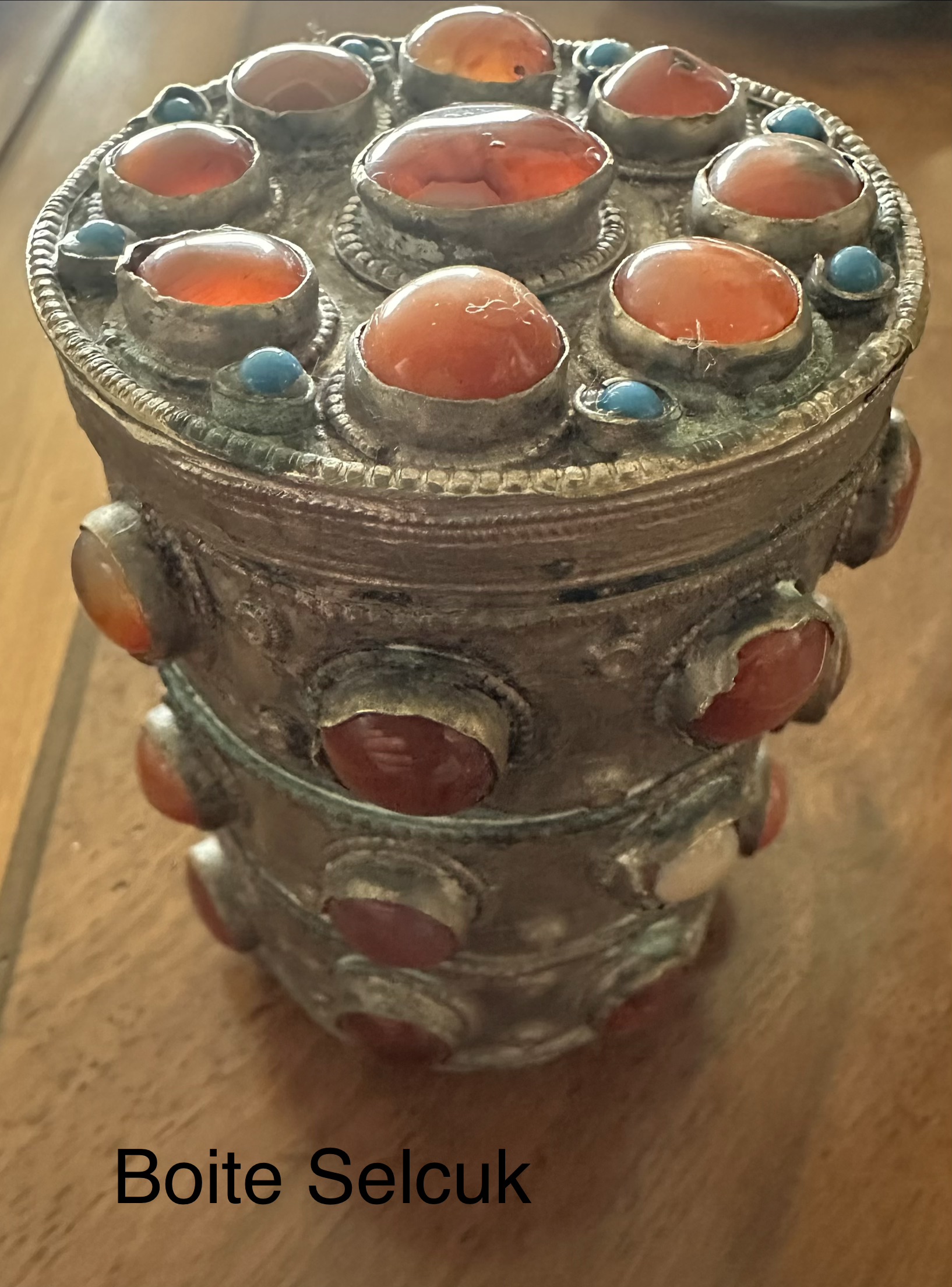 Seljuk-Style Silvered Metal and Gem-Set Box