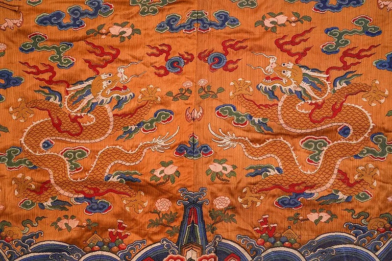 Qing Dynasty Orange Silk Embroidered Dragon Robe (Jifu) thumbnail 2