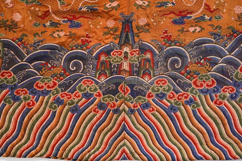 Qing Dynasty Orange Silk Embroidered Dragon Robe (Jifu) thumbnail 5