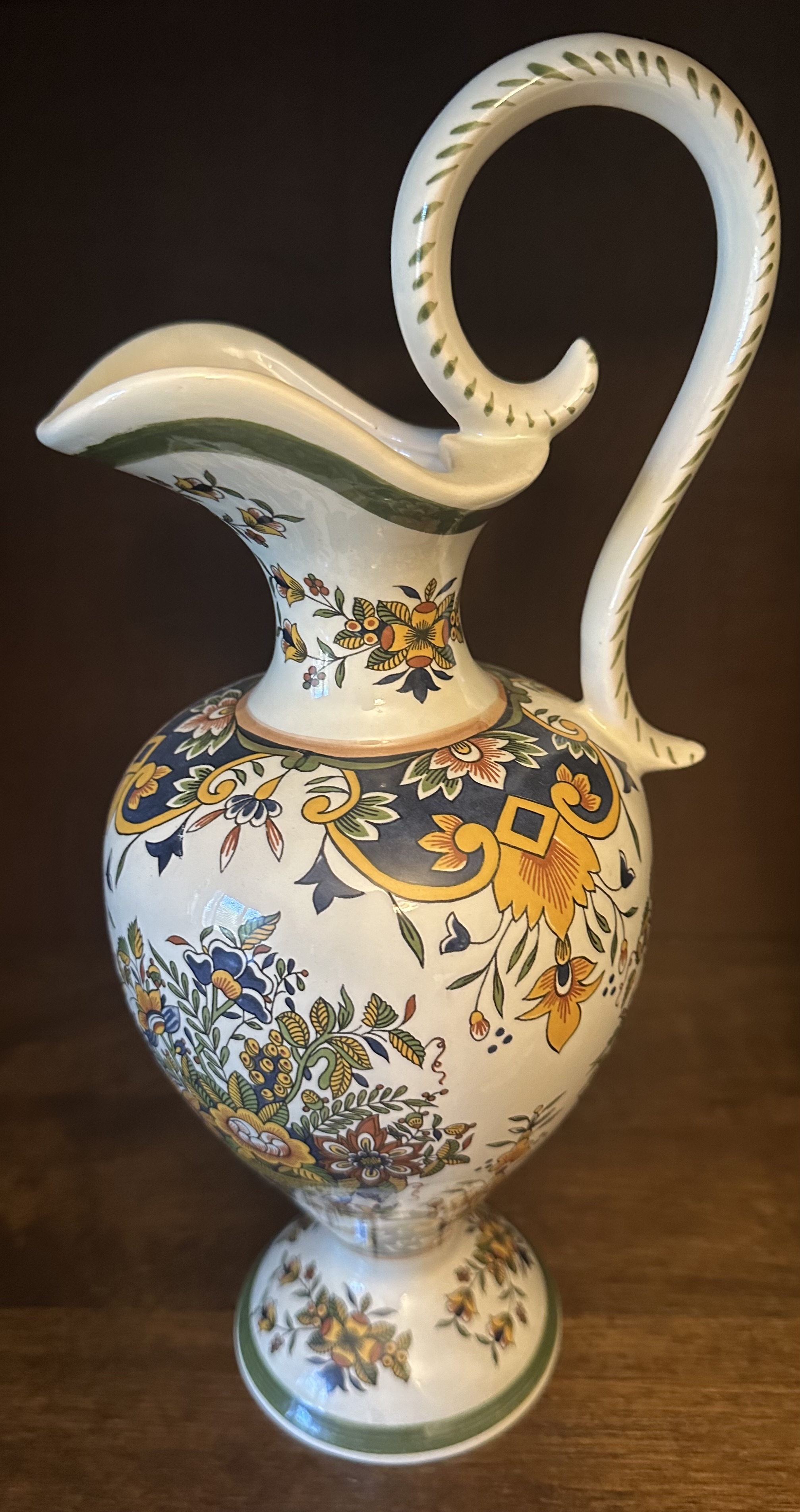 Faience Style Painted Ceramic Ewer