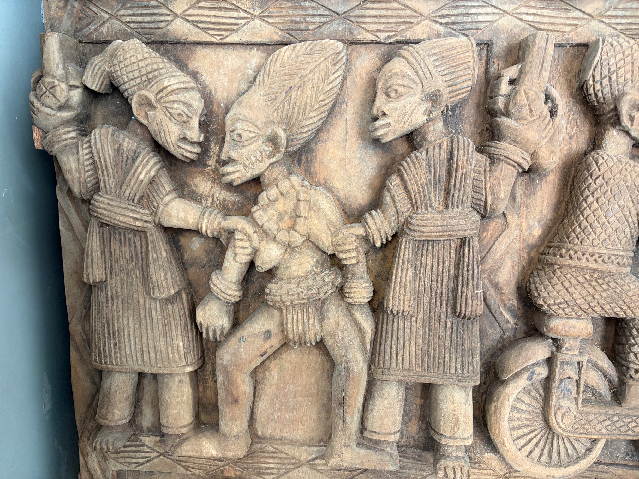 Yoruba-Style Carved Wooden Narrative Relief Panel thumbnail 3