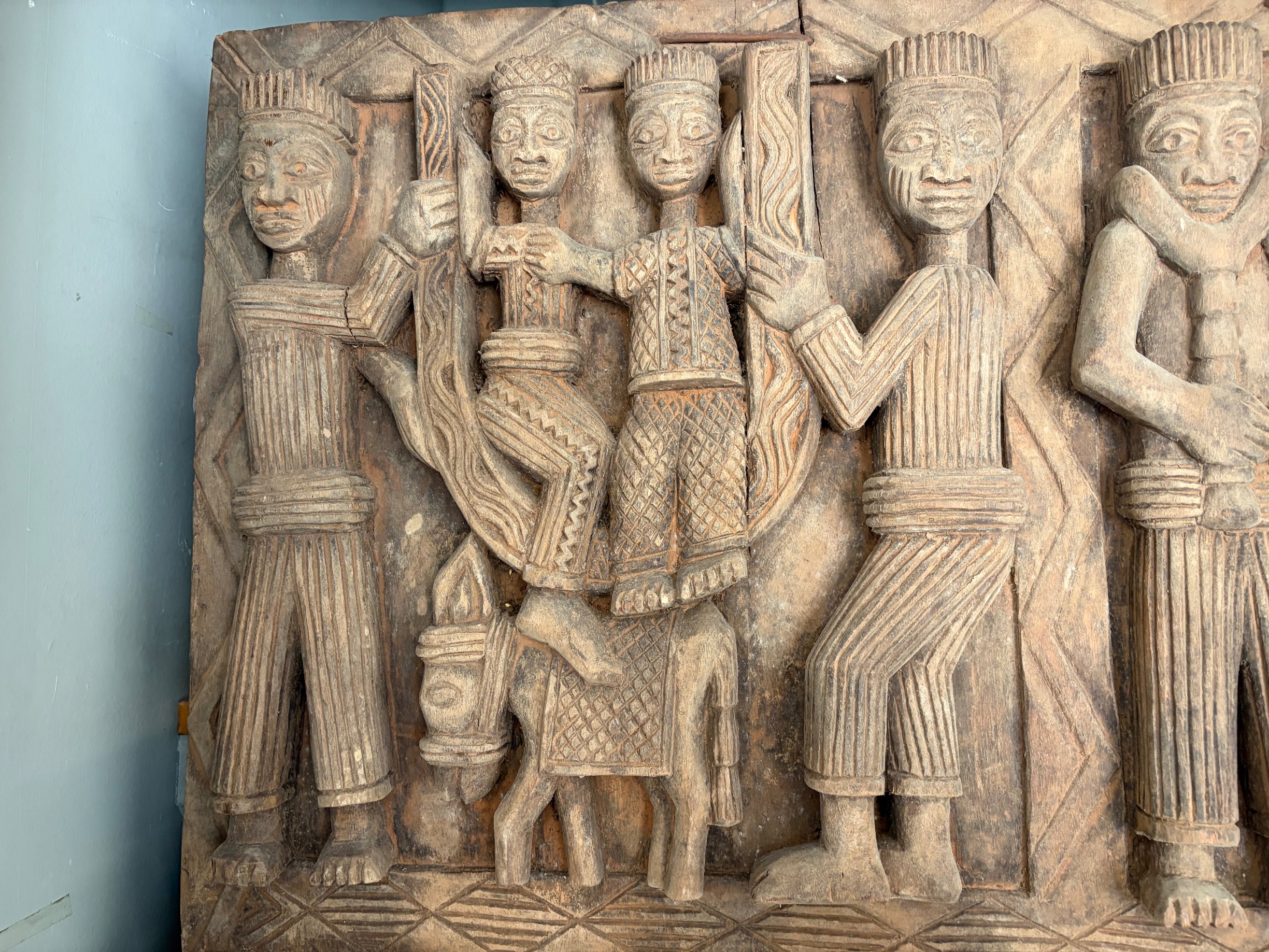 Yoruba-Style Carved Wooden Narrative Relief Panel thumbnail 4