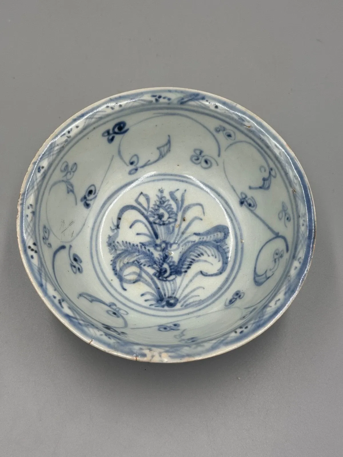 Ming Style Chinese Blue-and-White Porcelain Floral Bowl