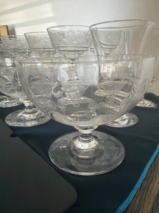 Art Deco Period Egyptian Revival Etched Glass Footed Bowl