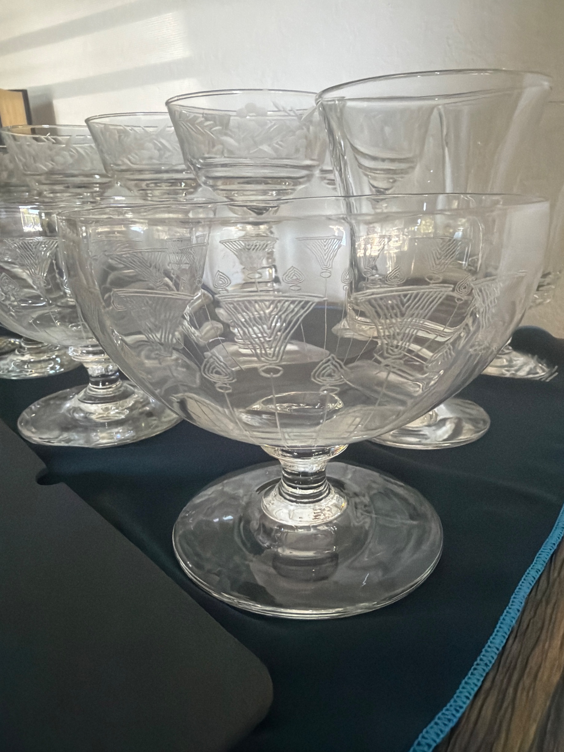 Art Deco Period Egyptian Revival Etched Glass Footed Bowl