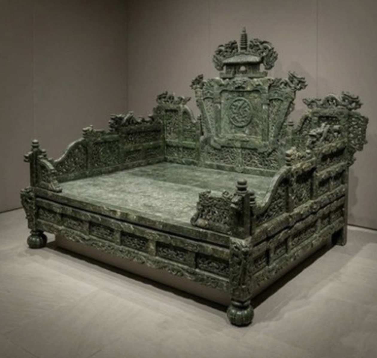 Chinese Qing Period Carved Jade Imperial Bed