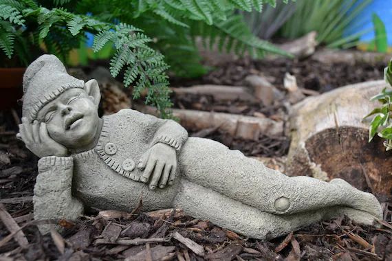 Vintage Concrete Garden Gnome Reclining Statue
