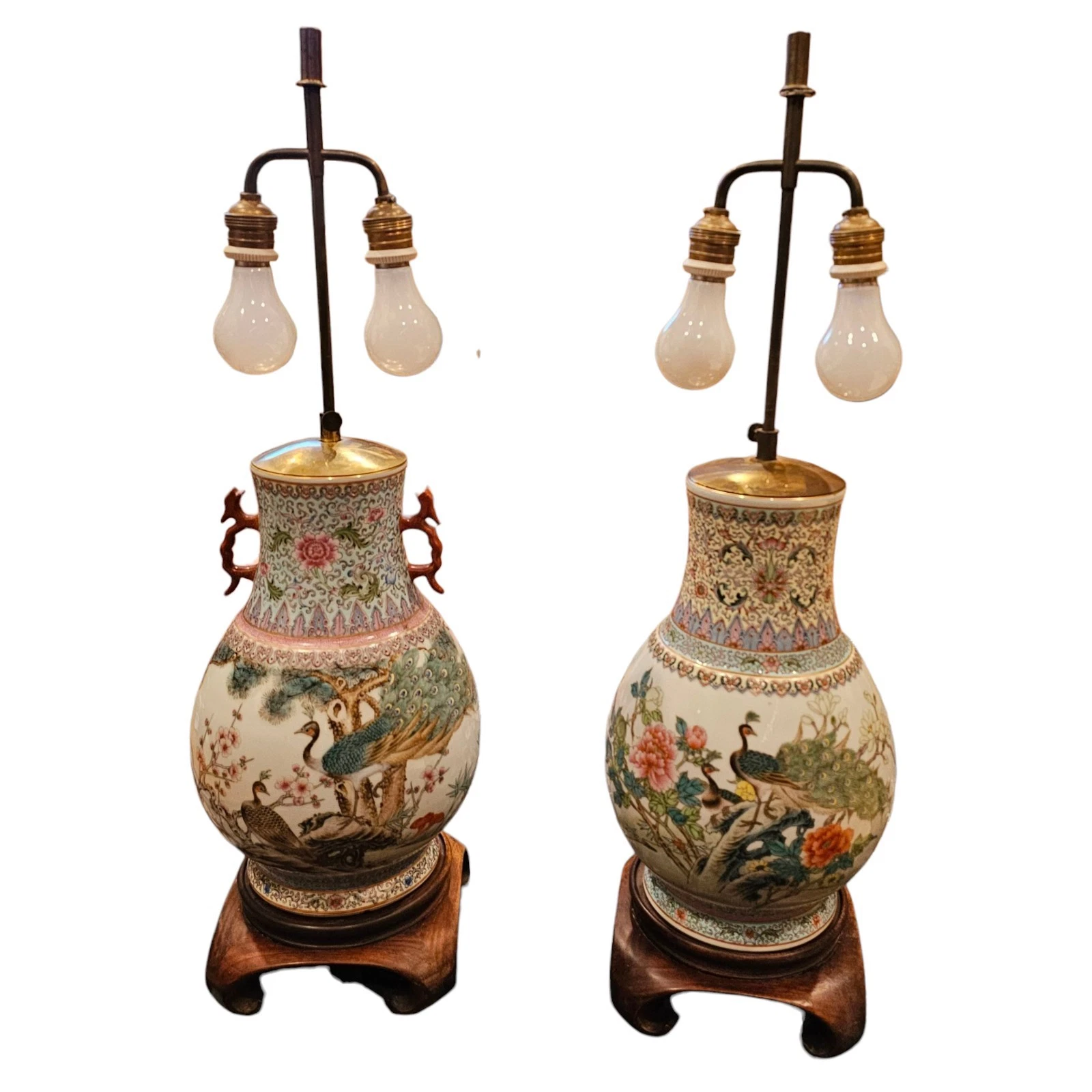 Chinese Republic Period Style Famille Rose Porcelain Vase Lamps