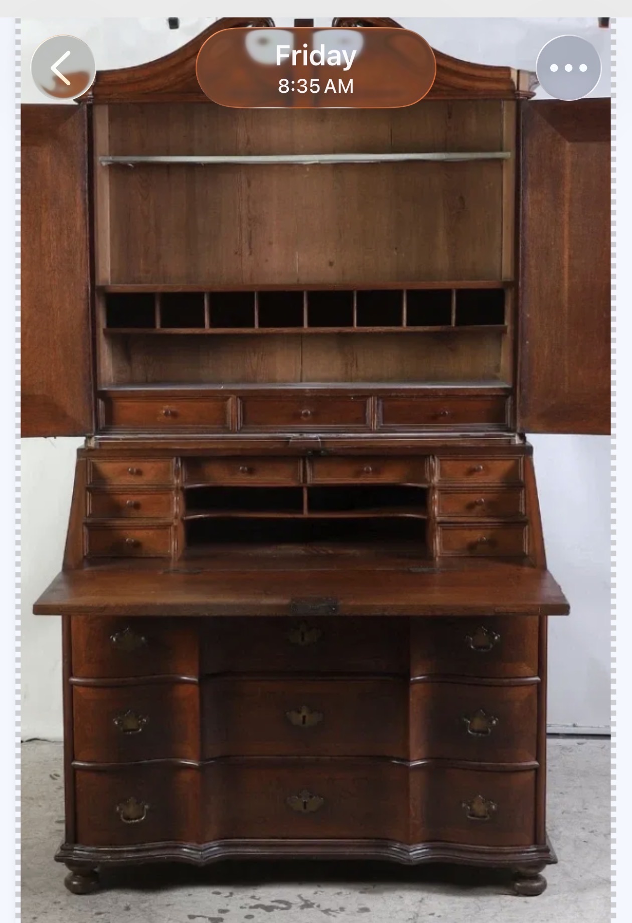 American Chippendale Period Mahogany Secretary Desk thumbnail 2