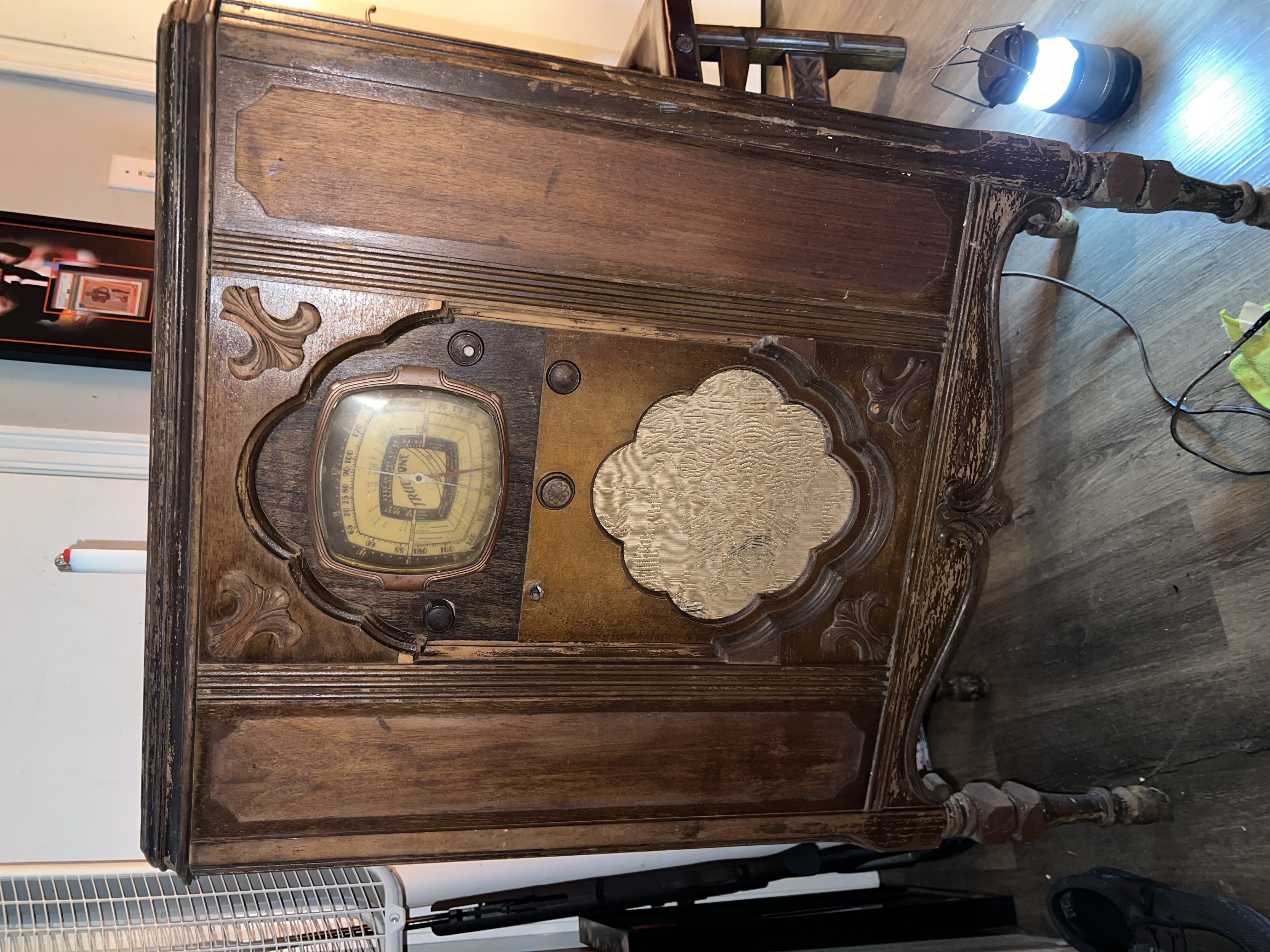 Art Deco Walnut Floor Radio Cabinet by Truetone