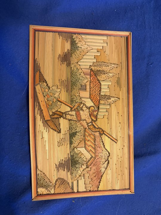 Mid-20th Century Chinese Reed and Bamboo Stick Folk Art Picture