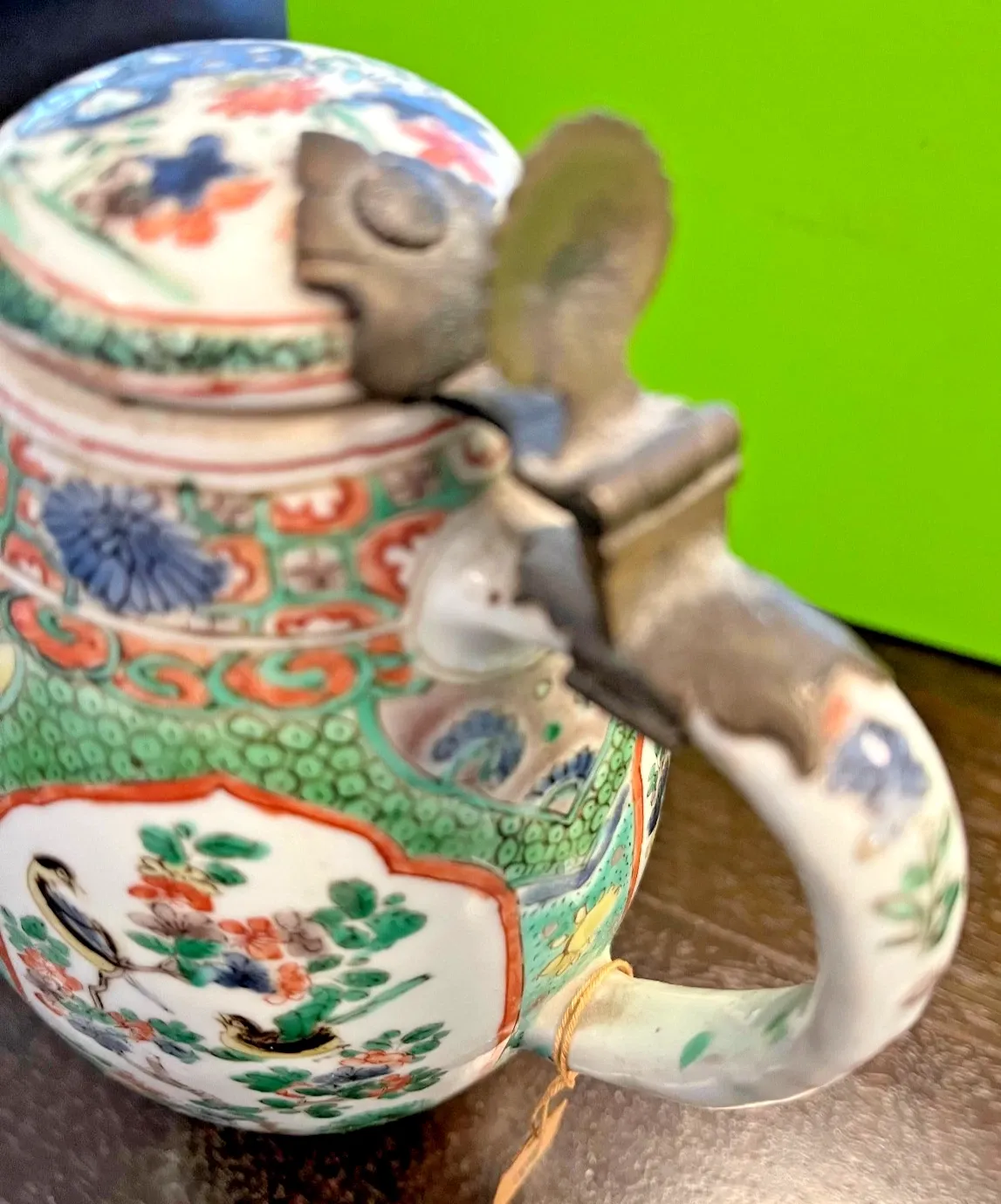 Chinese Export Famille Rose Porcelain Tankard with Pewter Mount thumbnail 4