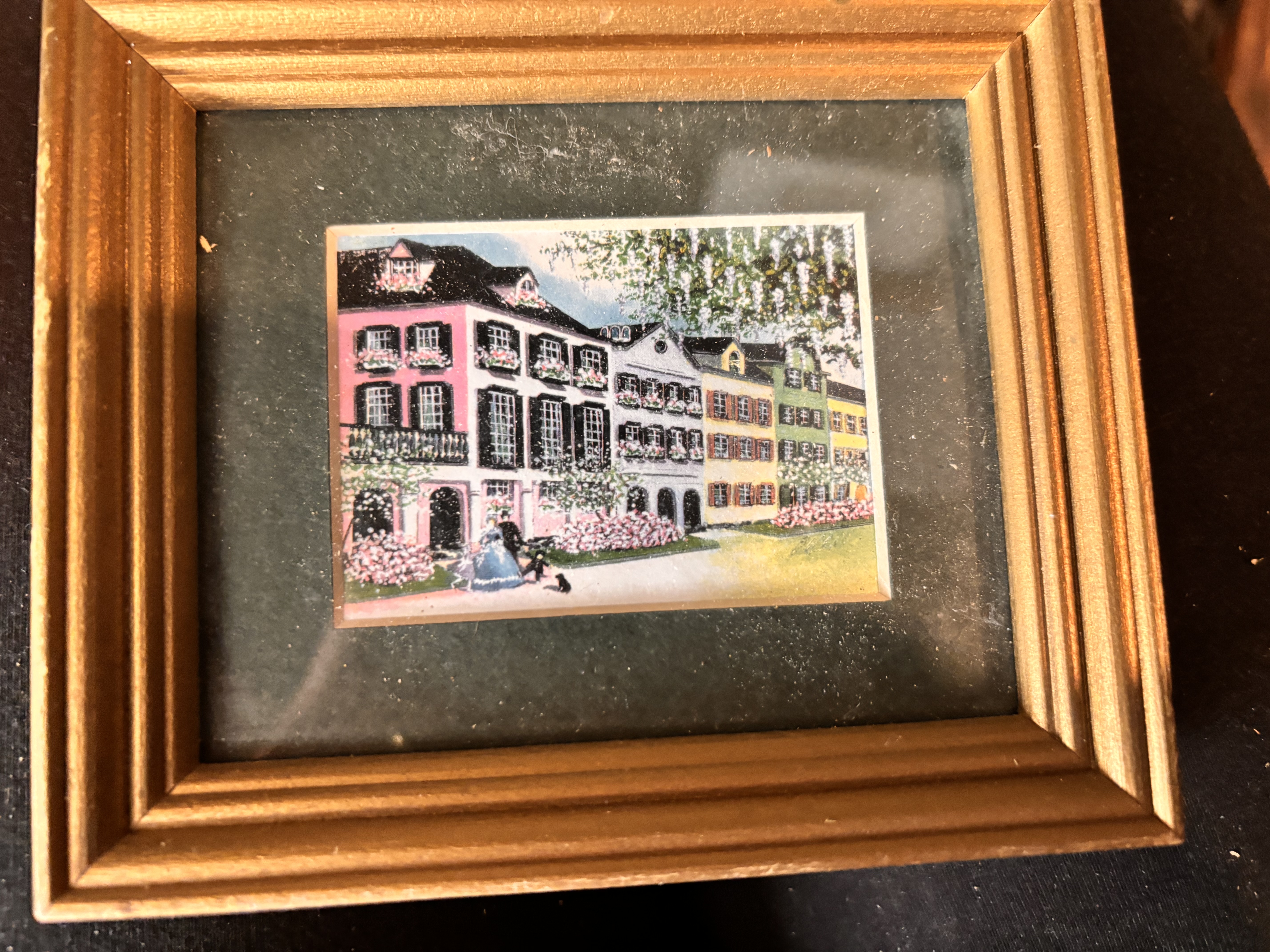Framed Miniature Painting of European Street Scene