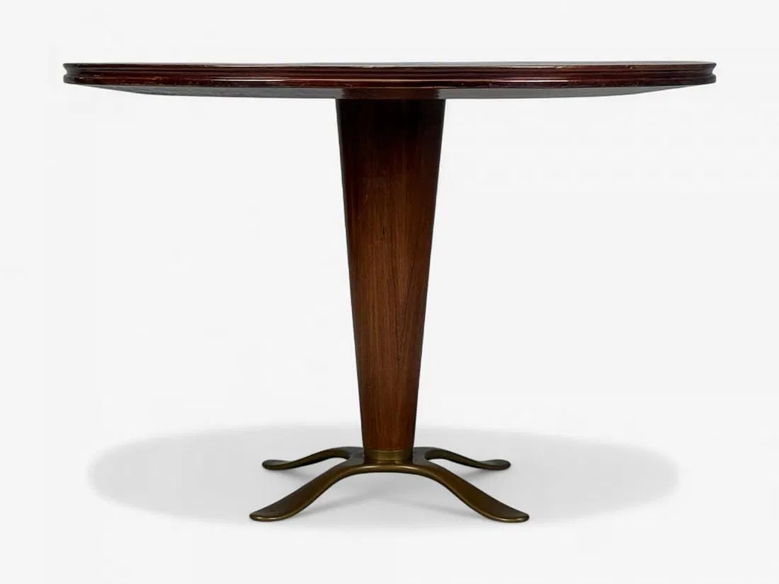 Mid-Century Modern Rosewood and Brass Pedestal Center Table