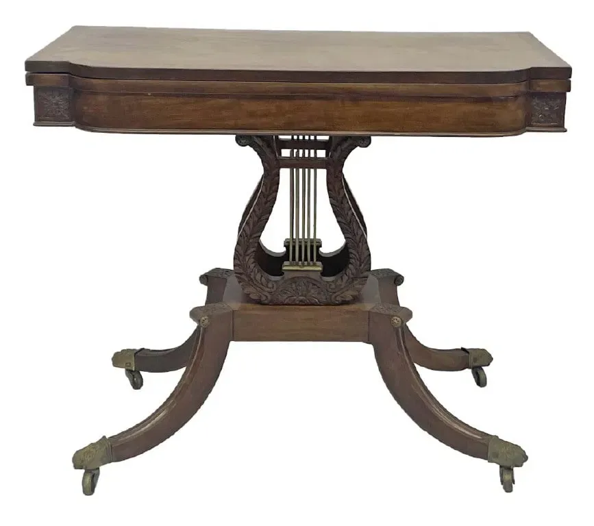 American Federal Style Mahogany Lyre-Base Card Table