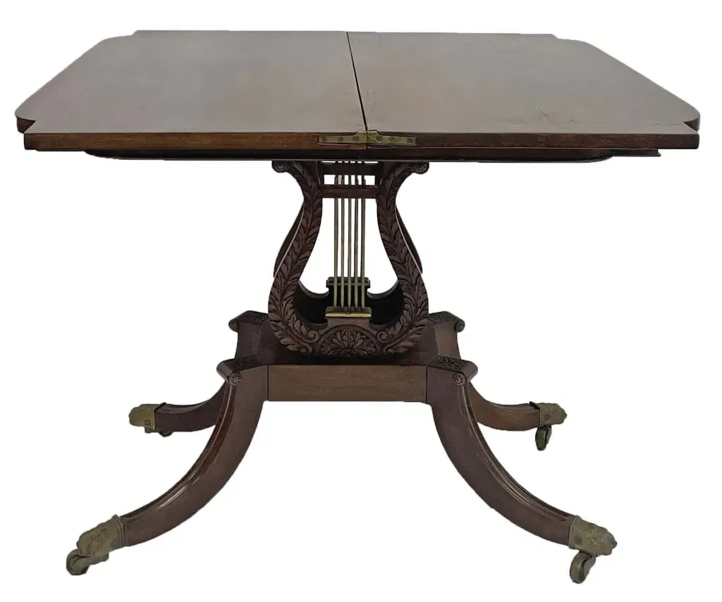 American Federal Style Mahogany Lyre-Base Card Table thumbnail 5