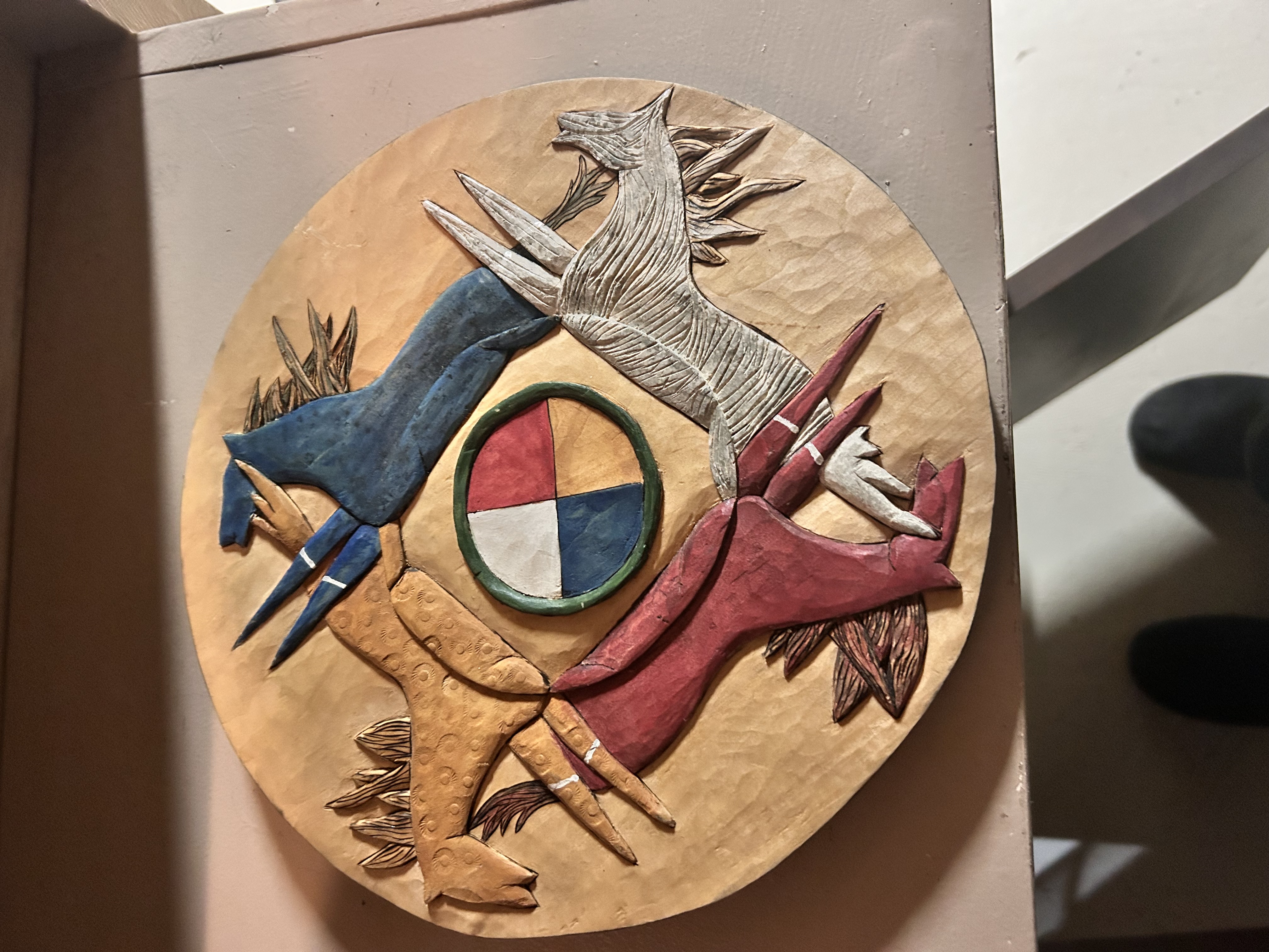 Native American Style Carved Wood Wall Plaque