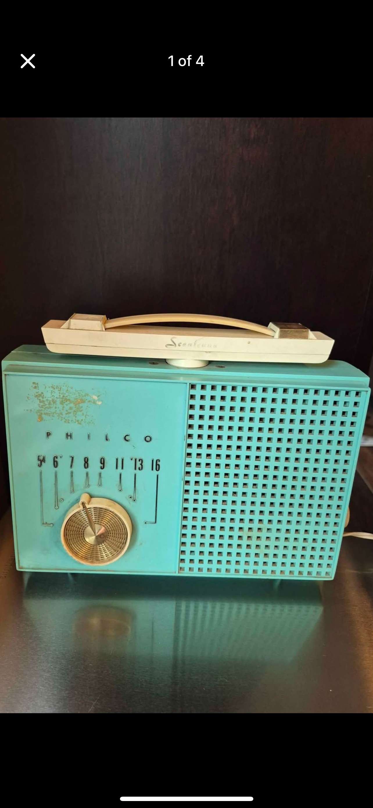 Mid-Century Philco 'Seamless' Turquoise Plastic Portable AM Radio