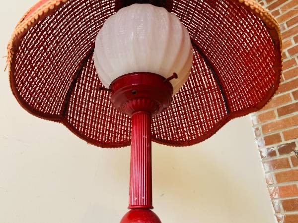 Mid-Century Wicker and Glass Table Lamp thumbnail 2