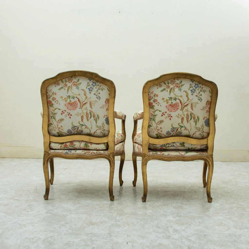 French Louis XV Style Giltwood Fauteuil Armchairs (Pair) thumbnail 4