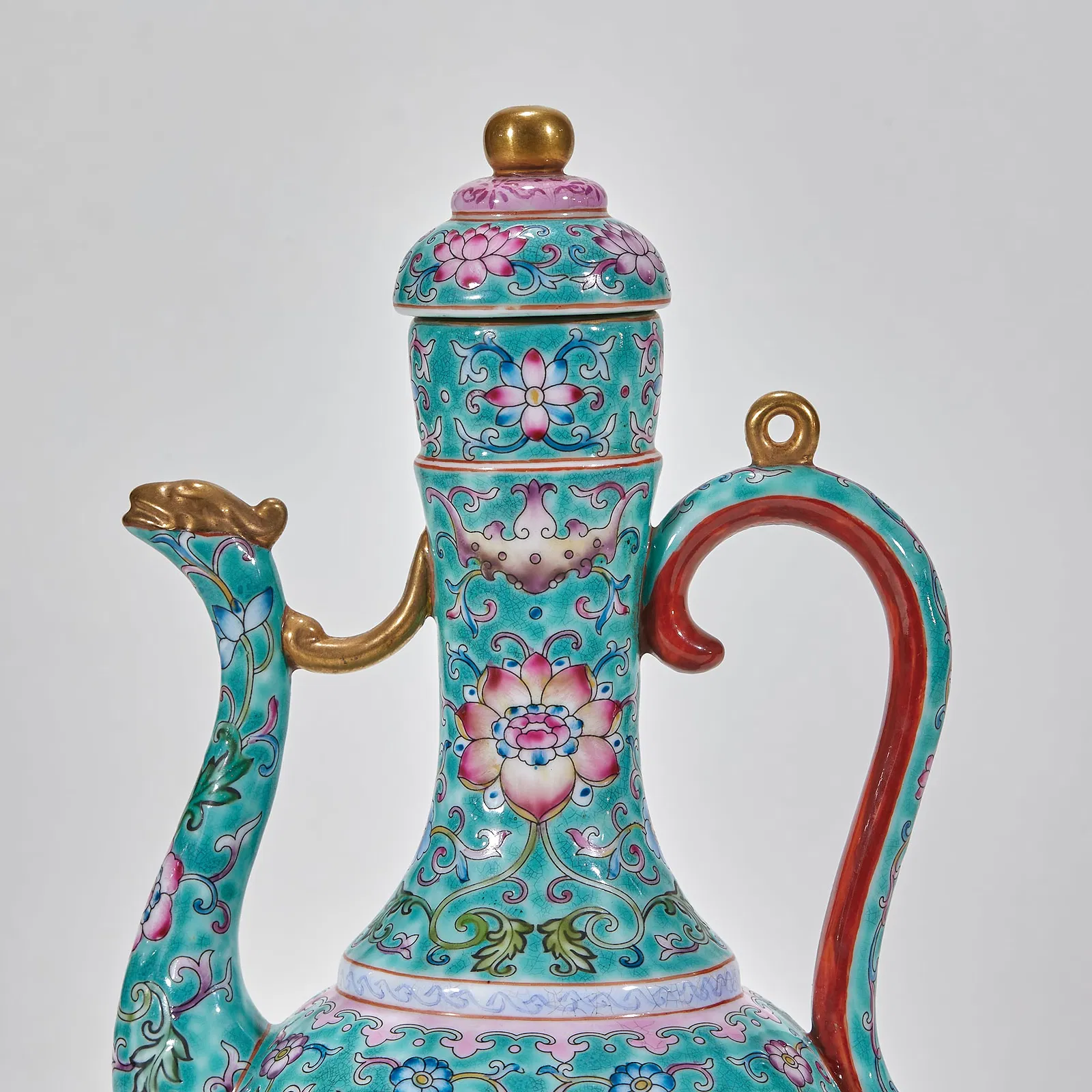 Chinese Famille Rose Turquoise-Ground Ewer thumbnail 4