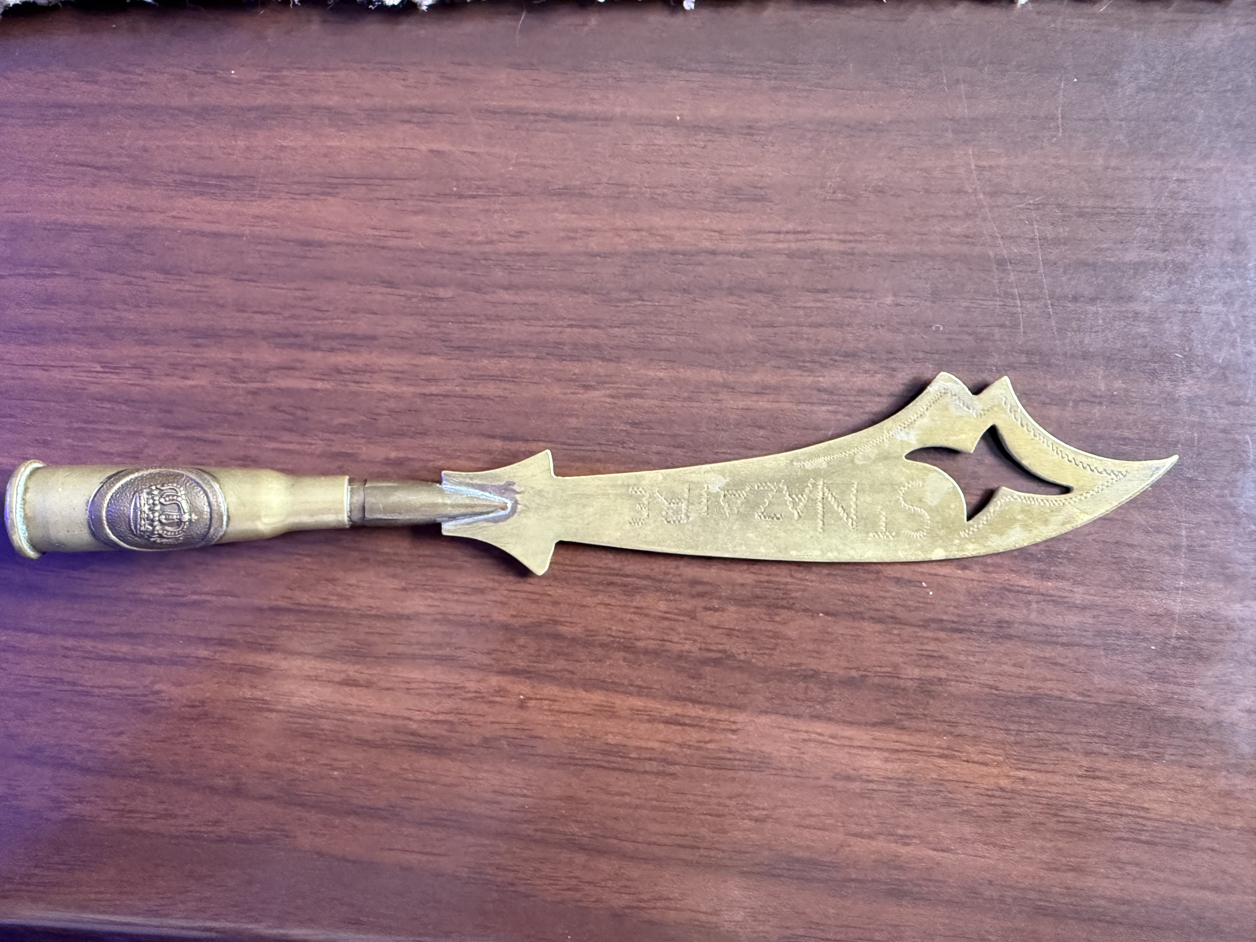 Shriners Brass Scimitar Letter Opener
