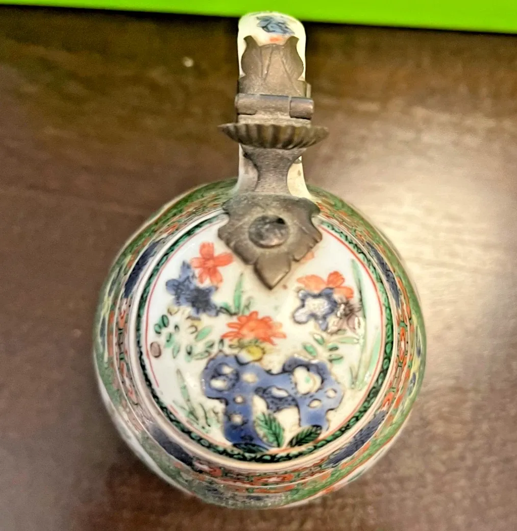Chinese Export Famille Rose Porcelain Tankard with Pewter Lid thumbnail 3