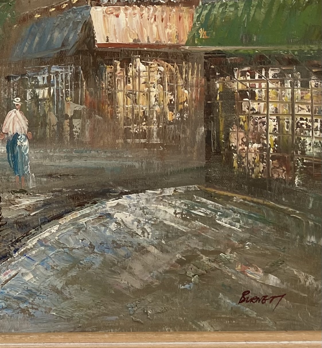 Post-Impressionist Style Oil Painting, 'Street Scene with Figure'