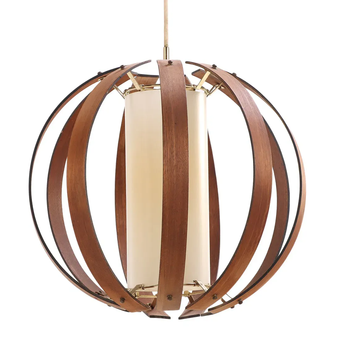 Mid-Century Modern Walnut-and-Brass Pendant Light